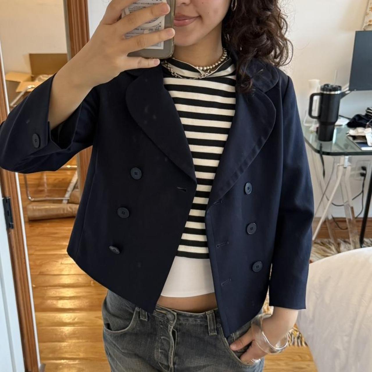 Agnès B Navy Wool Cropped Peacoat