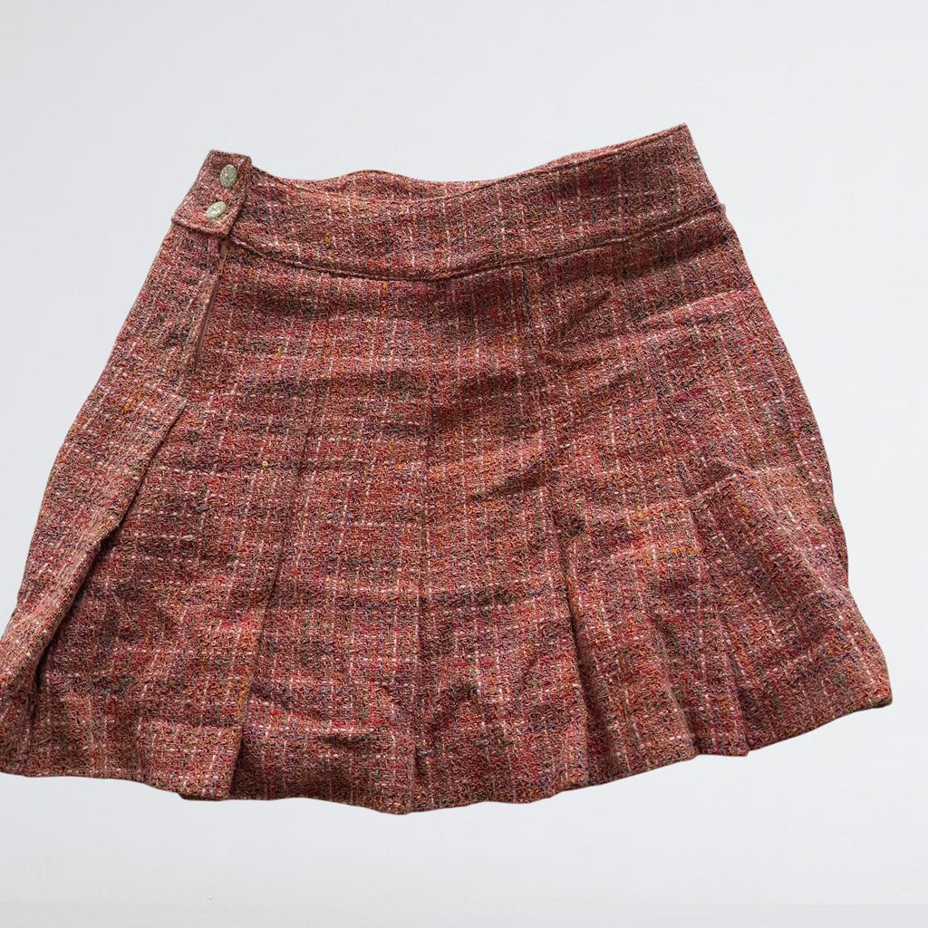 Machine à Coudre Pink Tweed Pleated Mini Skirt