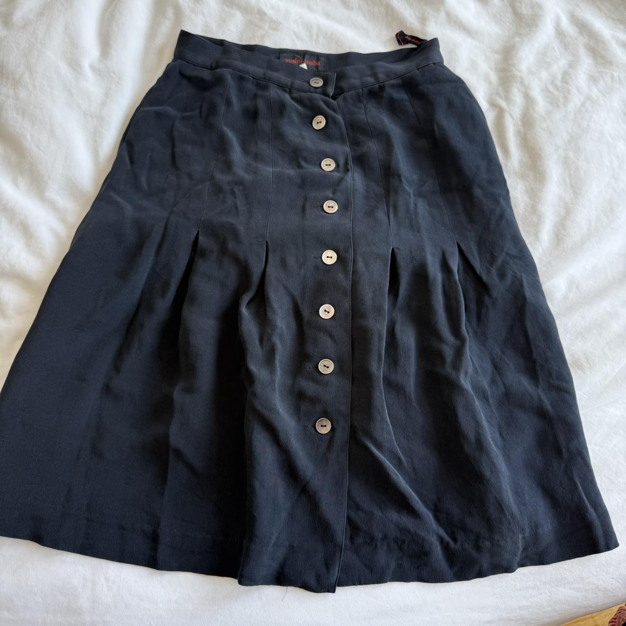 yoshie inaba Black Silk Pleated Button-Up Midi Skirt