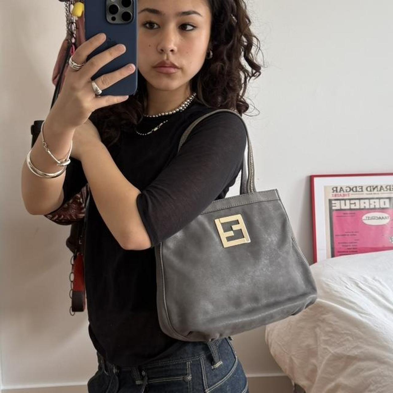 Fendi 2010s Grey Leather Shoulder Bag