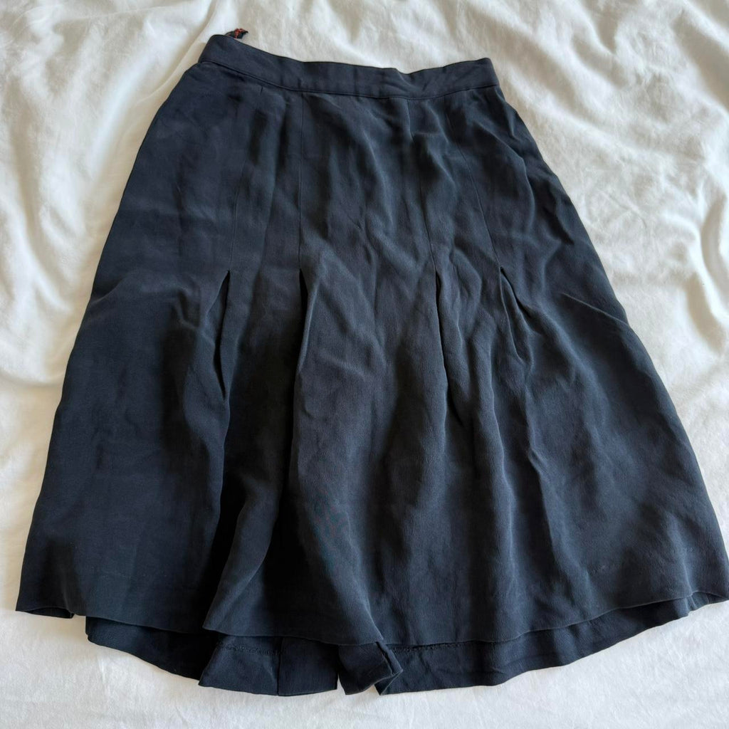 yoshie inaba Black Silk Pleated Button-Up Midi Skirt