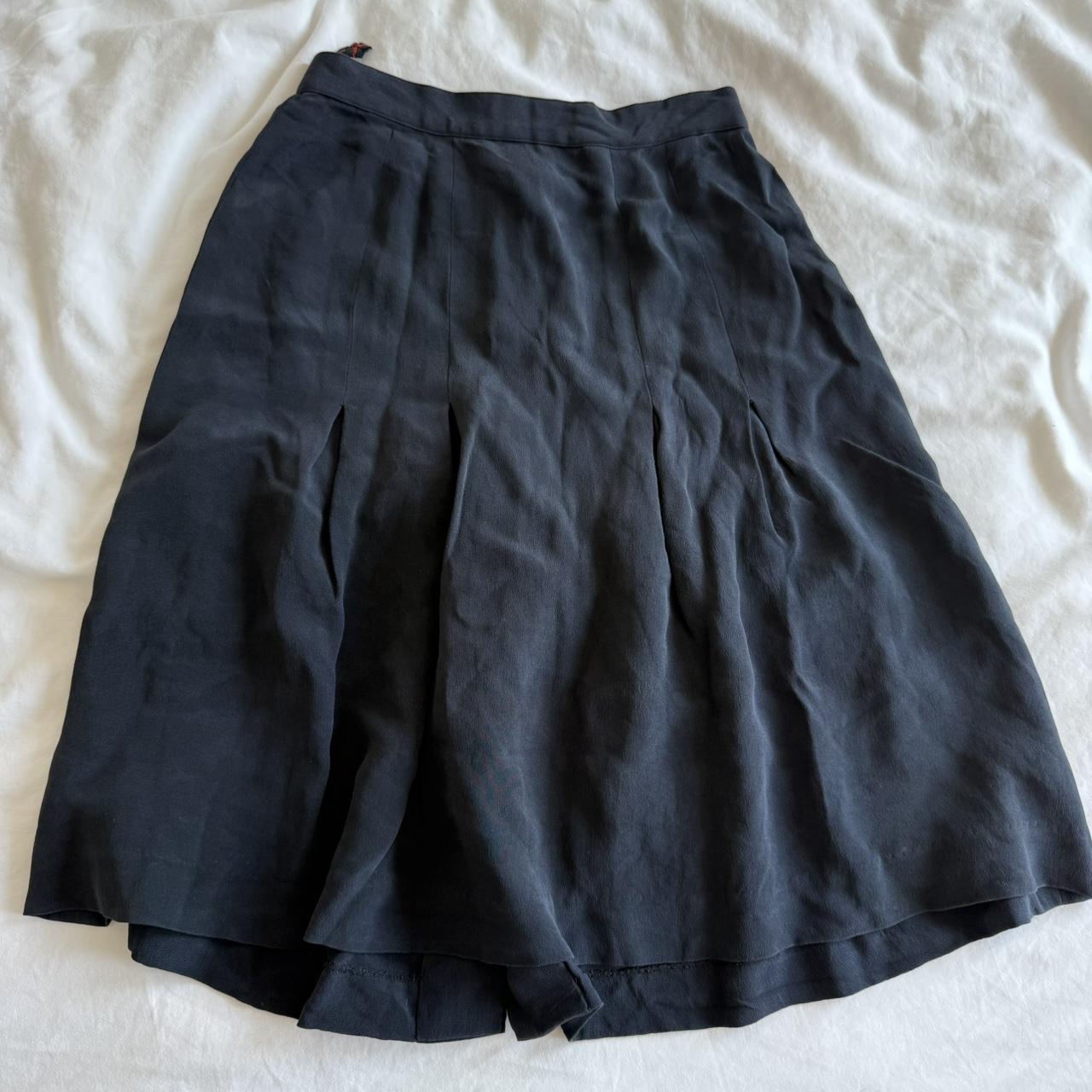 yoshie inaba Black Silk Pleated Button-Up Midi Skirt