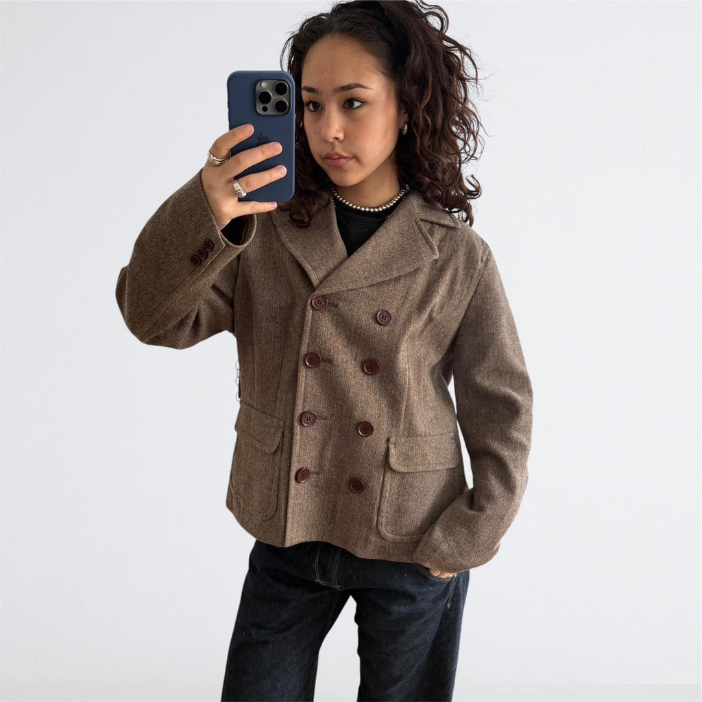 Sonia Rykiel Brown Herringbone Wool Blazer