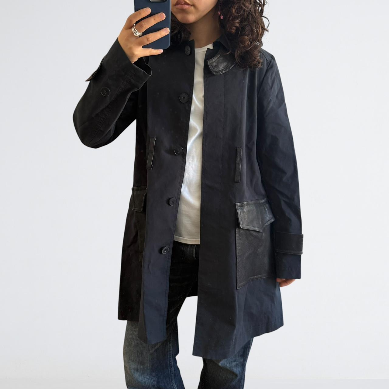 Theory Navy Leather-Trim Cotton Trench Coat