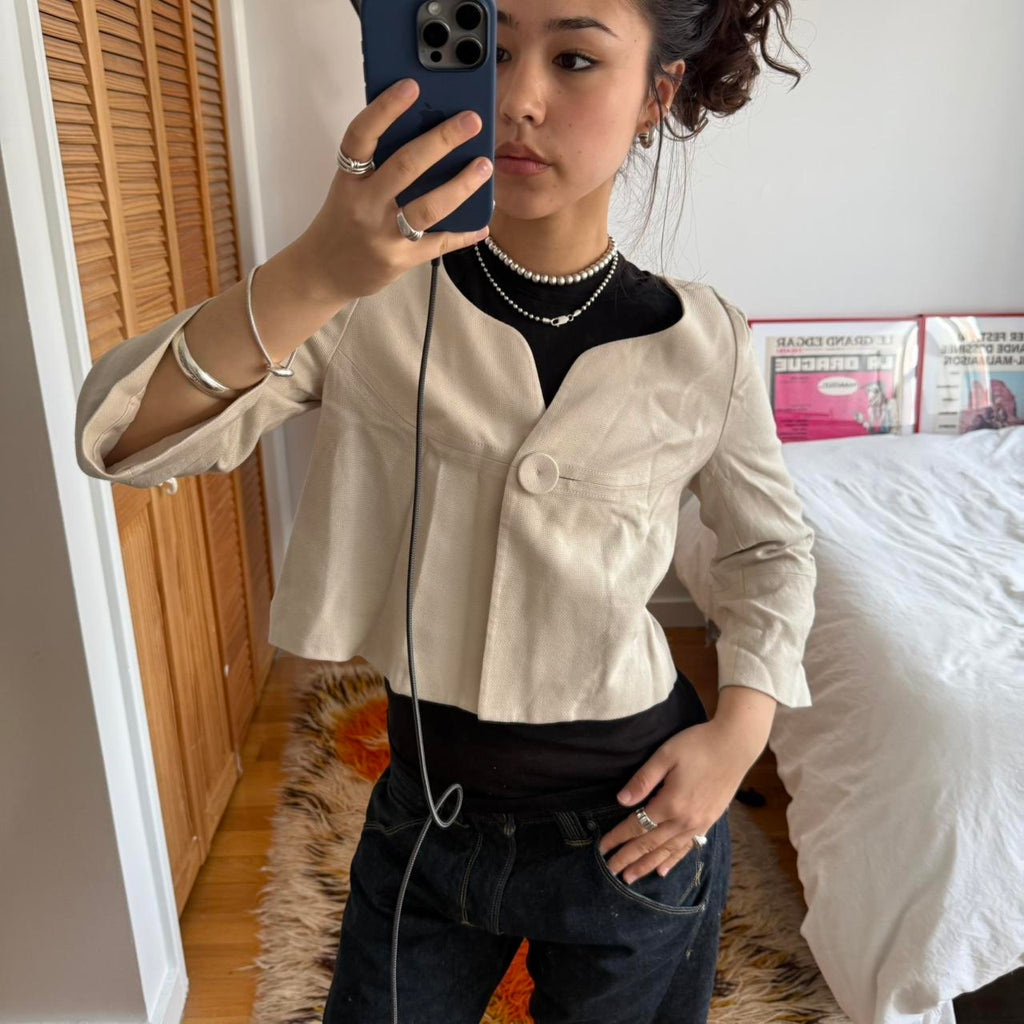 Tiara Cream Wool Cashmere Blend Cropped Jacket