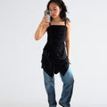 Y2K Black Ruched Mesh Fairy Mini Dress