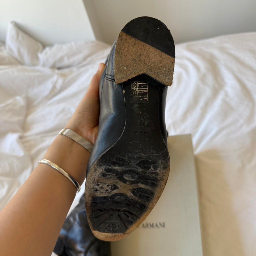 Giorgio Armani Black Leather Knee-High Riding Boots
