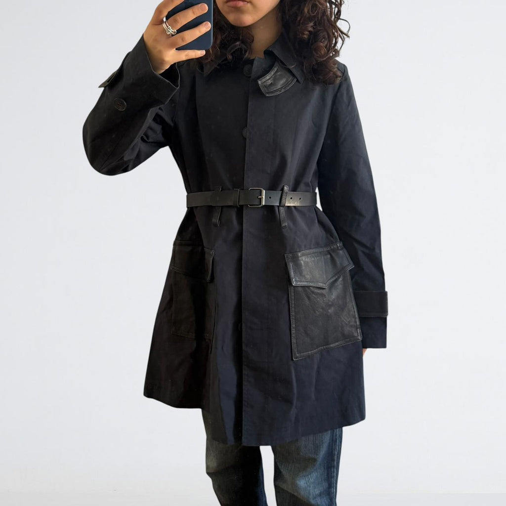 Theory Navy Leather-Trim Cotton Trench Coat