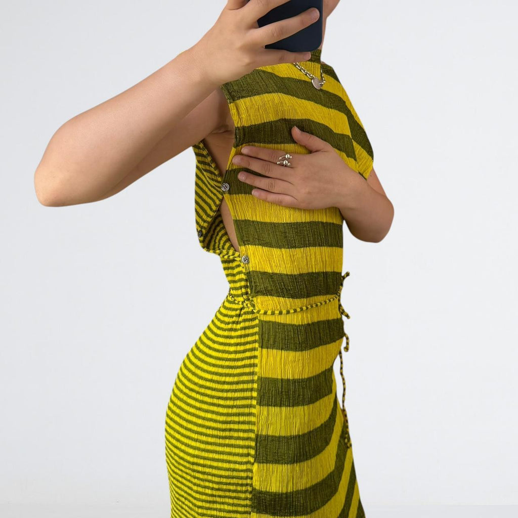 ME Issey Miyake Striped Pleated Dress
