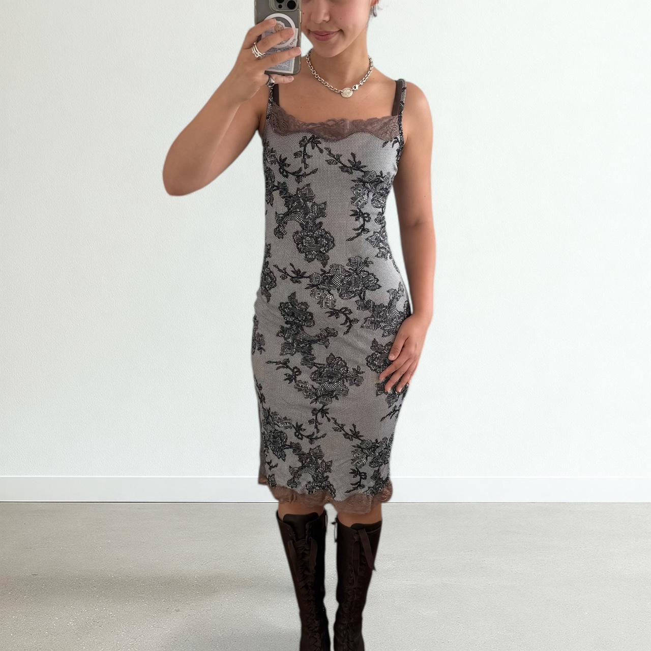Morgan de Toi Lace Print Mesh Slip Dress