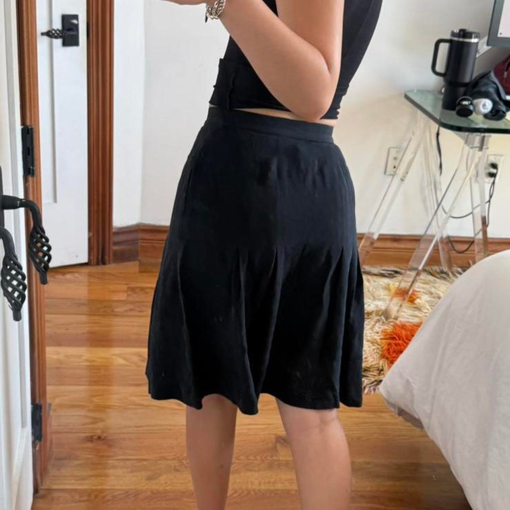 yoshie inaba Black Silk Pleated Button-Up Midi Skirt