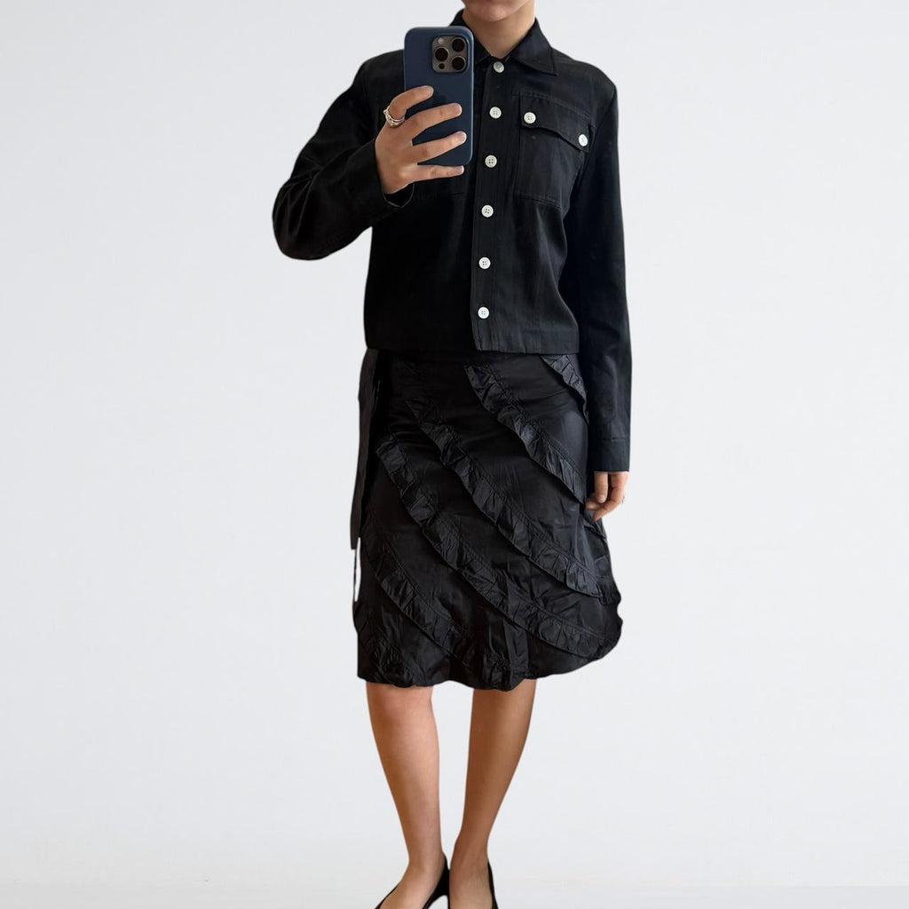 Blumarine Black Silk Ruffle Bow Skirt