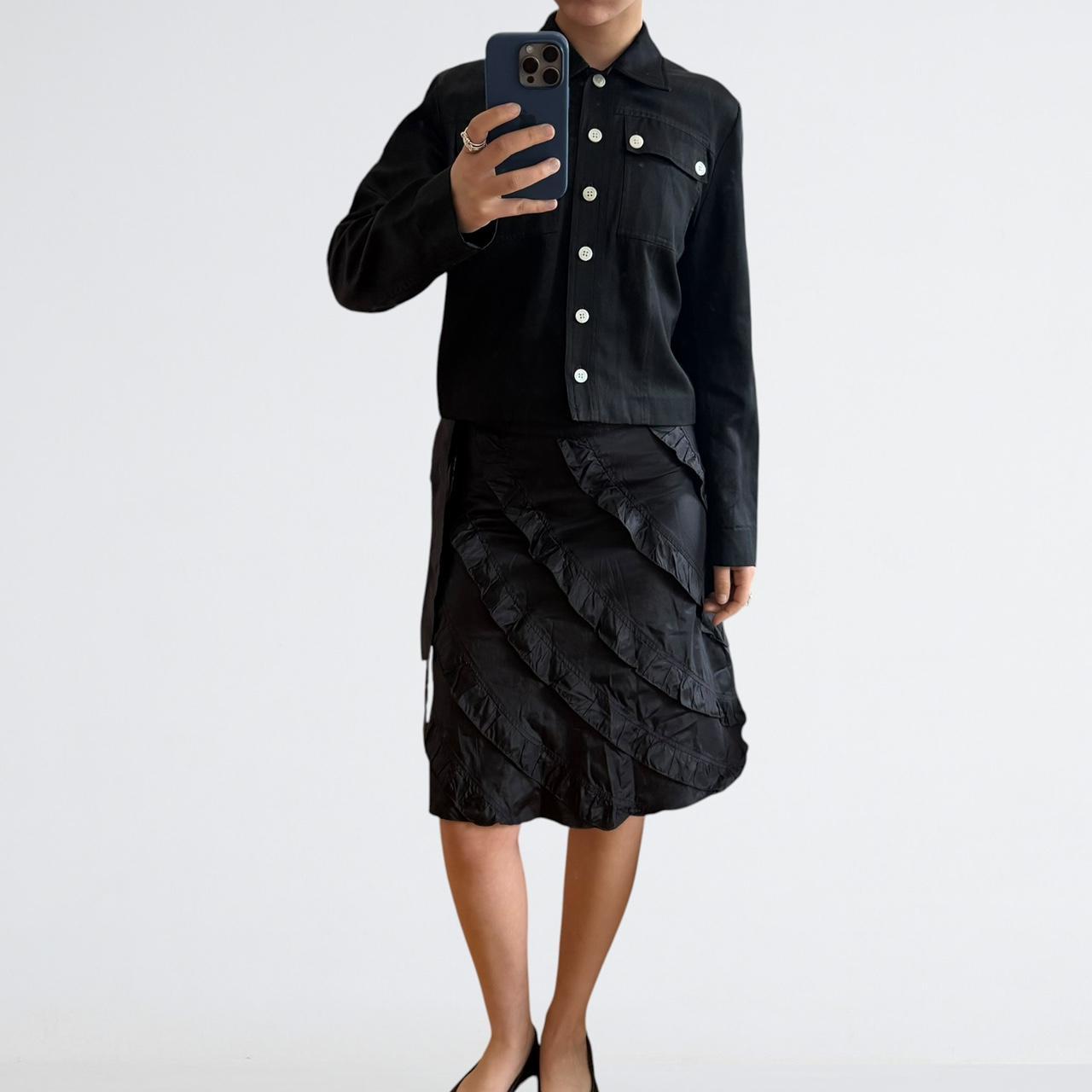 Blumarine Black Silk Ruffle Bow Skirt