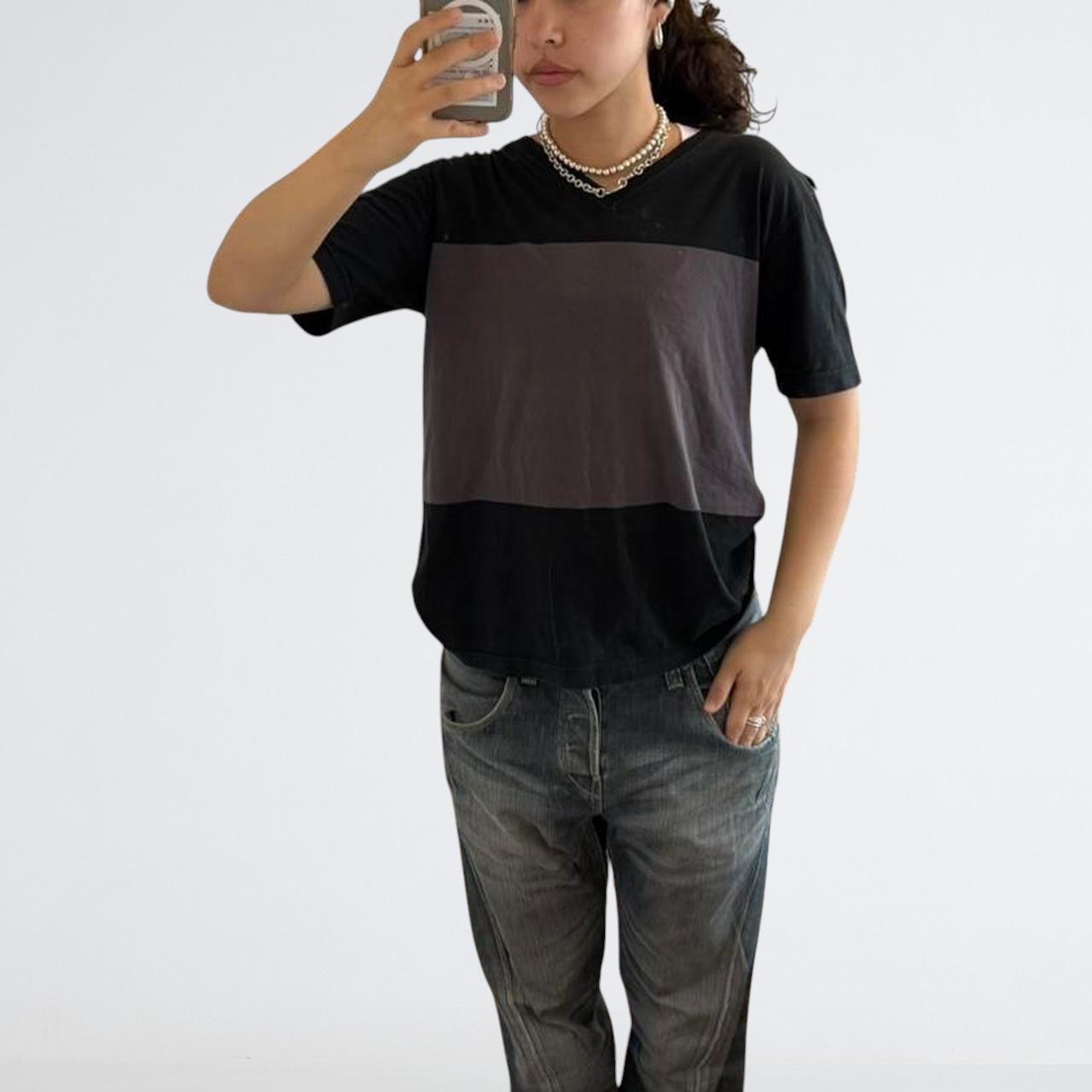 WTAPS Grey & Black Striped V-Neck T-Shirt