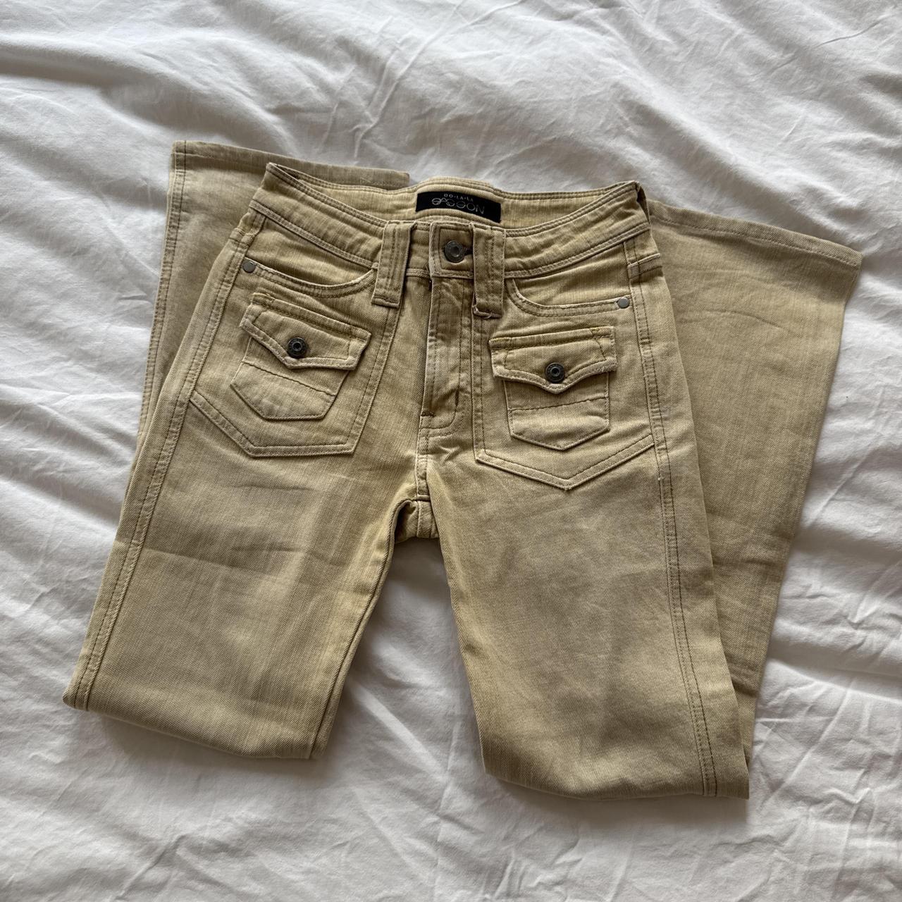 Tan Low-Rise Flare Jeans