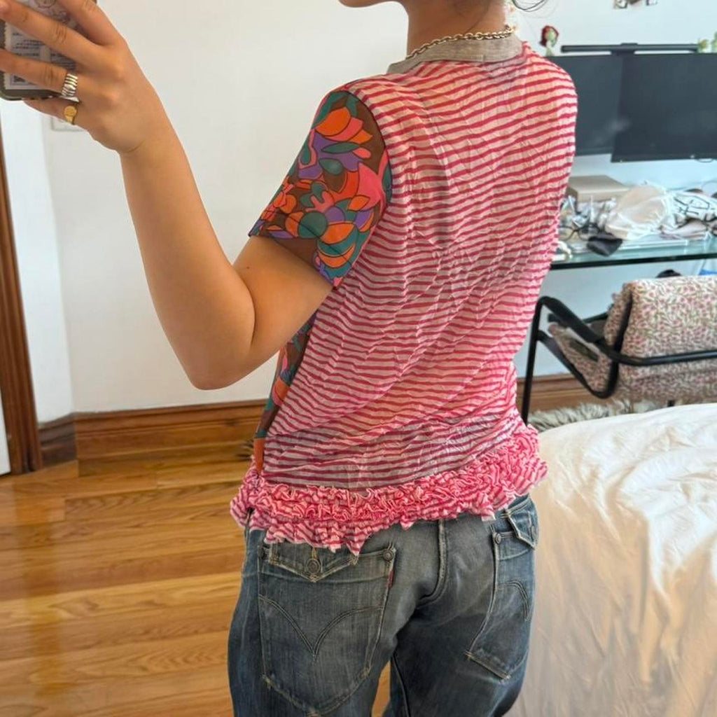 Comme des Garçons Tricot Floral Ruffle Mesh Top