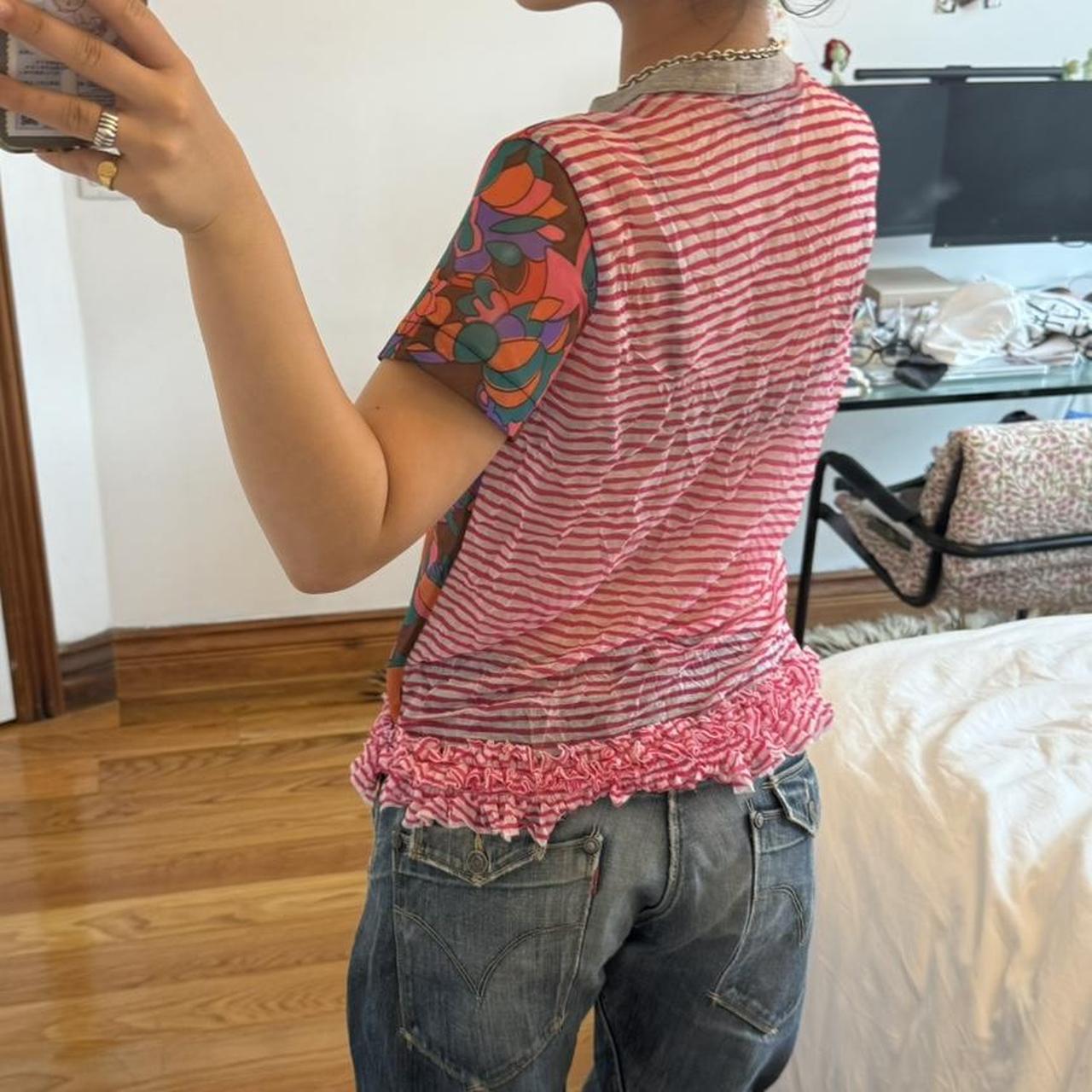 Comme des Garçons Tricot Floral Ruffle Mesh Top