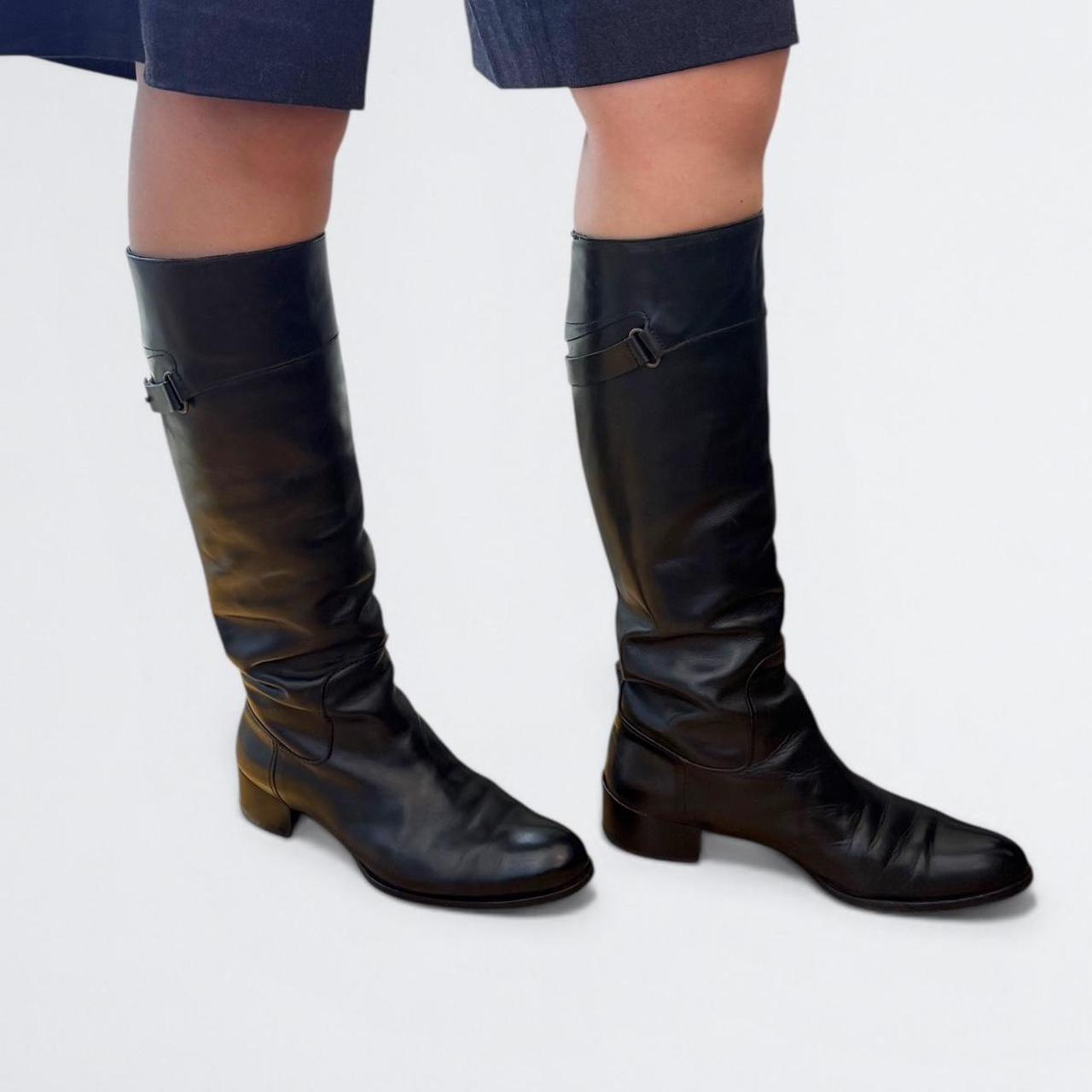 Giorgio Armani Black Leather Knee-High Riding Boots