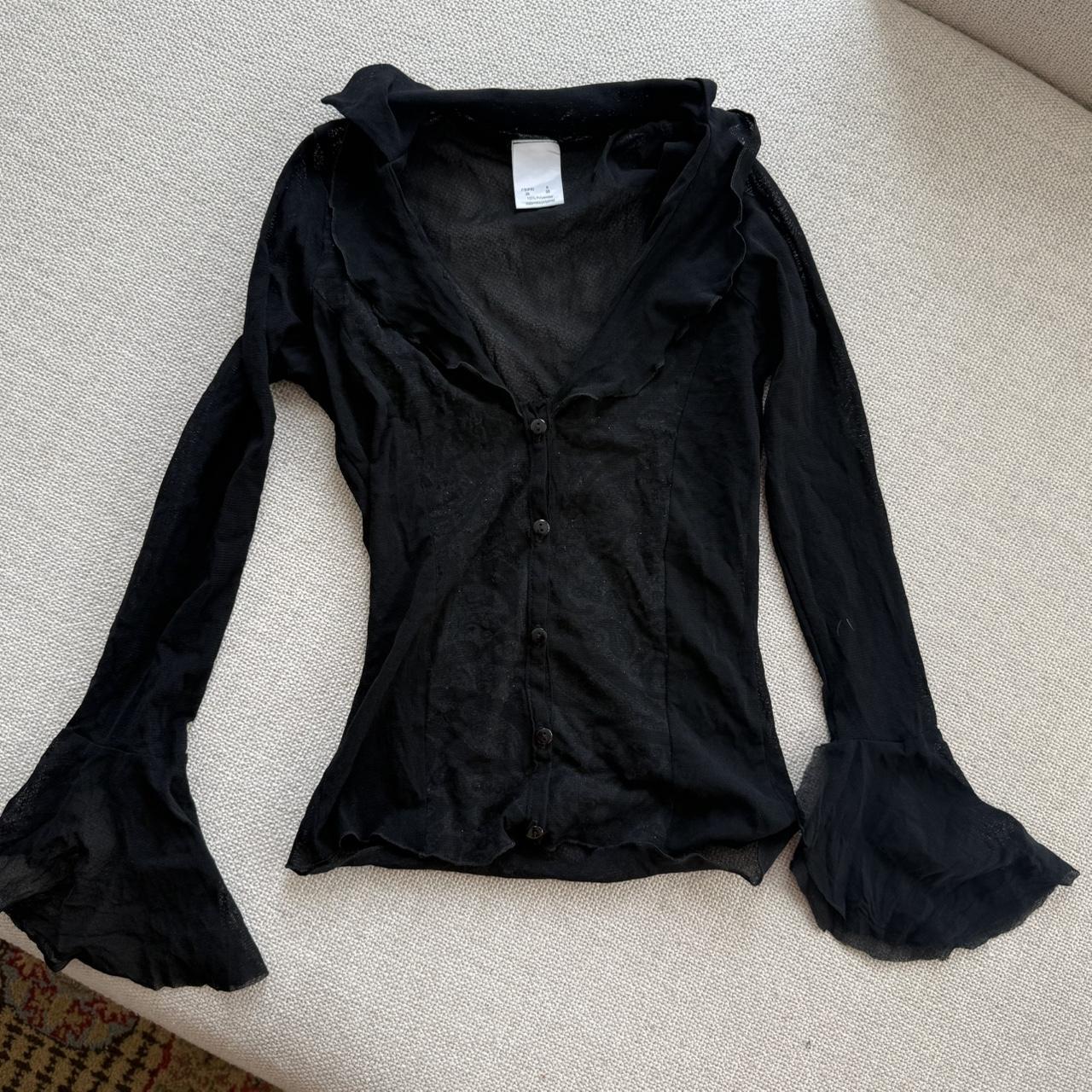 Black Sheer Mesh Ruffle Cuff Top