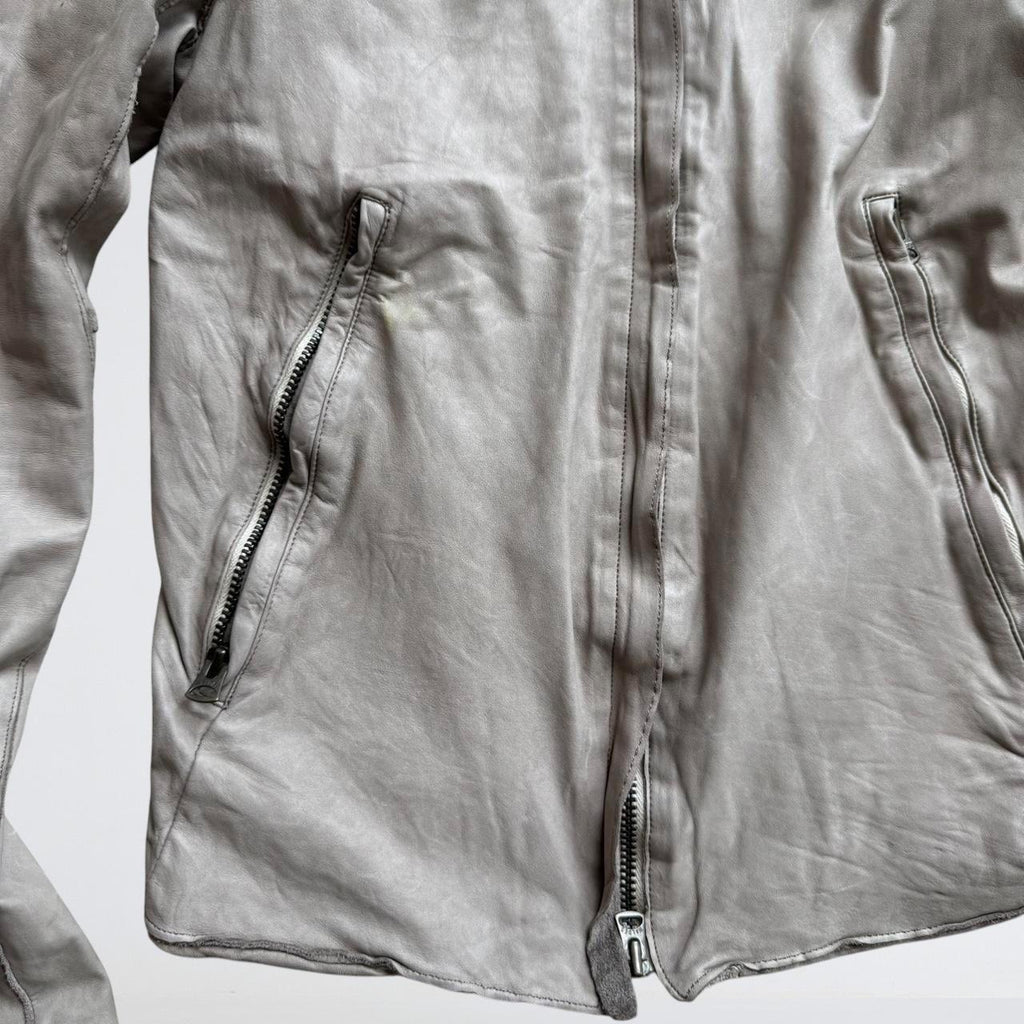 Grey Brown Genuine Leather Motorcycle Jacket