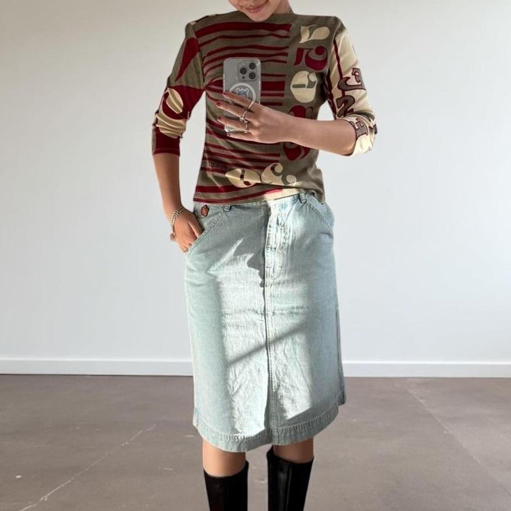 Kenzo Floral Embroidered Denim Cargo Skirt