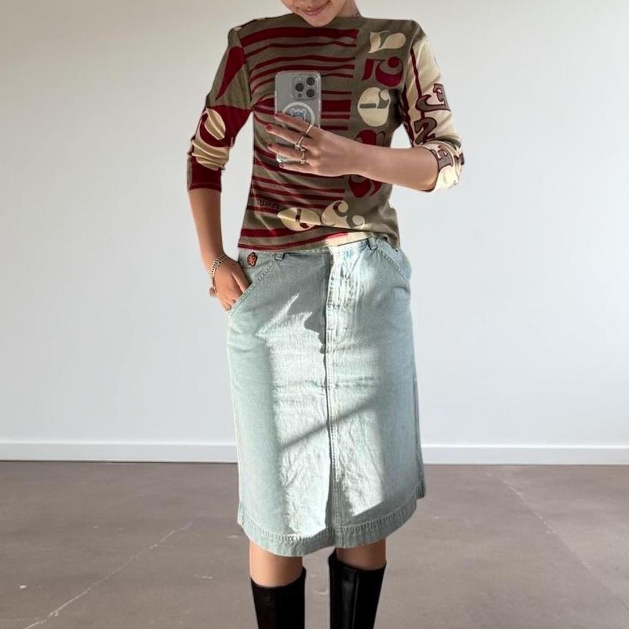 Kenzo Floral Embroidered Denim Cargo Skirt