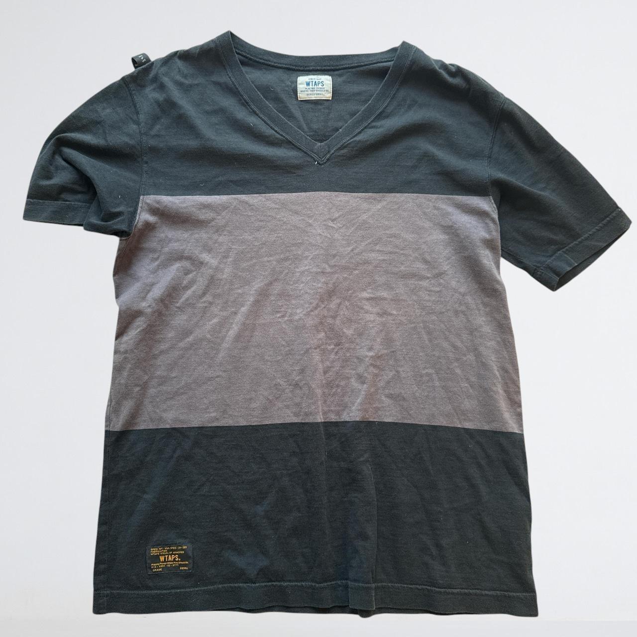 WTAPS Grey & Black Striped V-Neck T-Shirt