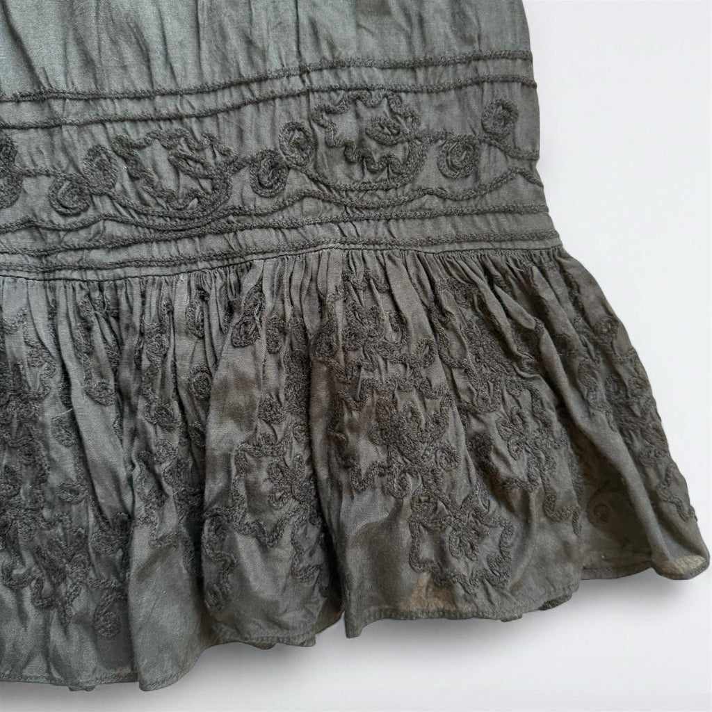 Y2K Black Embroidered Ruffle Midi Skirt