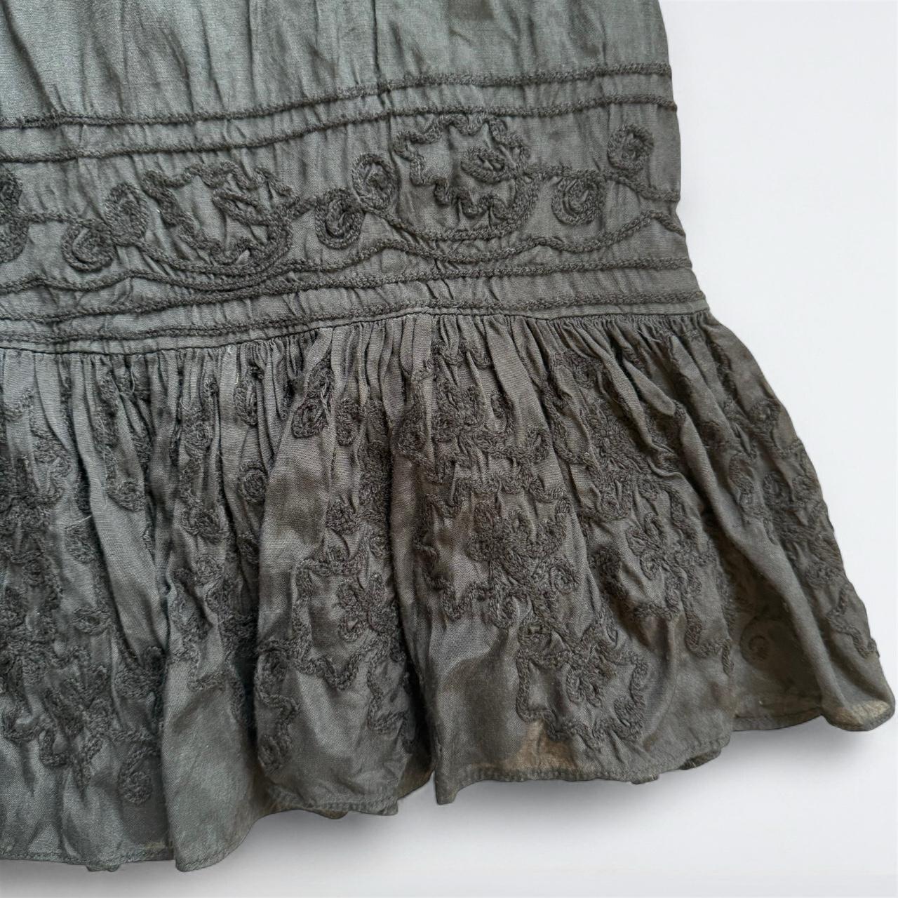 Y2K Black Embroidered Ruffle Midi Skirt