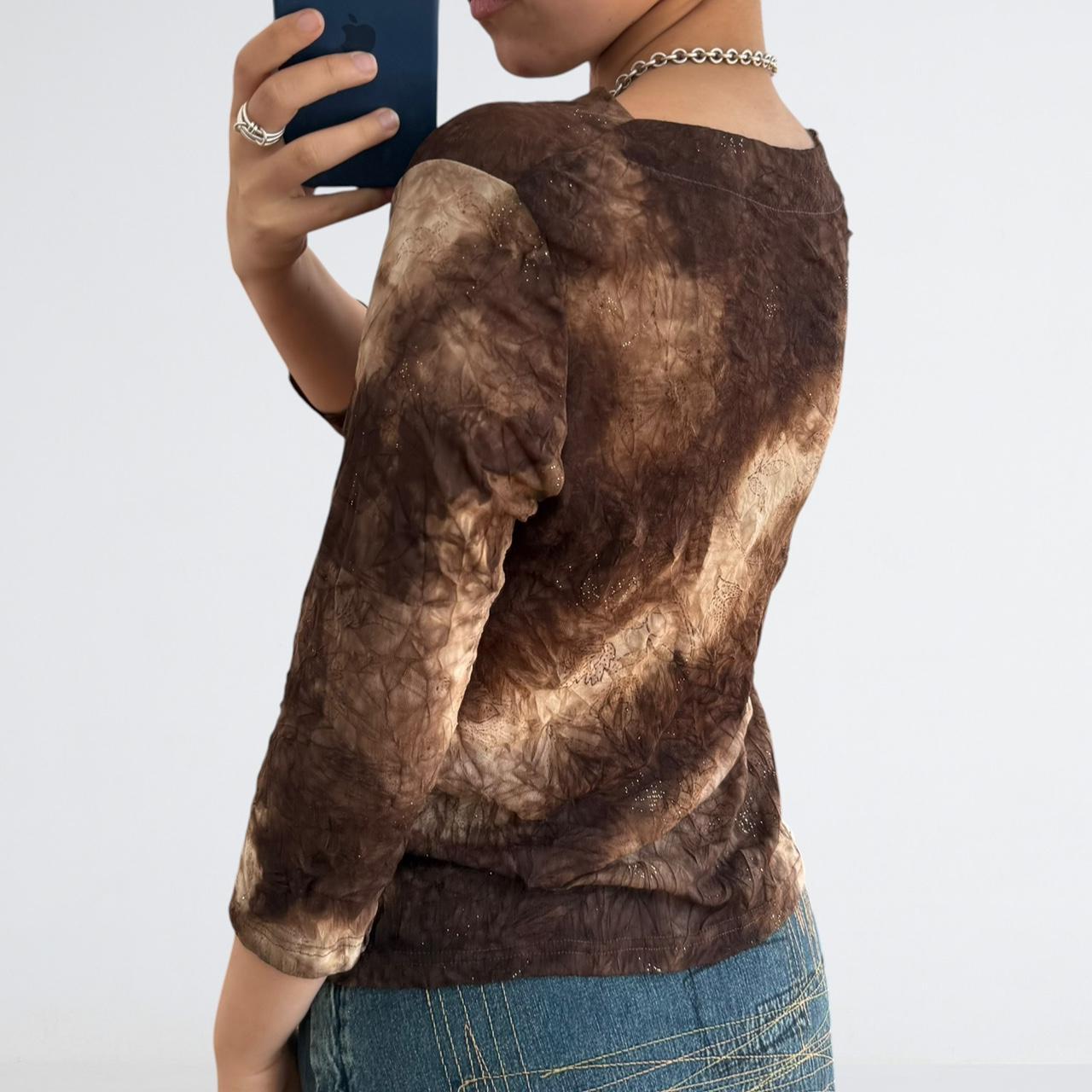 Brown Mesh Top with Gold Stud Detail