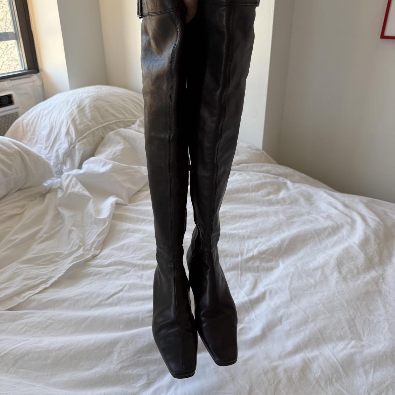 Gucci Vintage Black Leather Over-the-Knee Buckle Boots