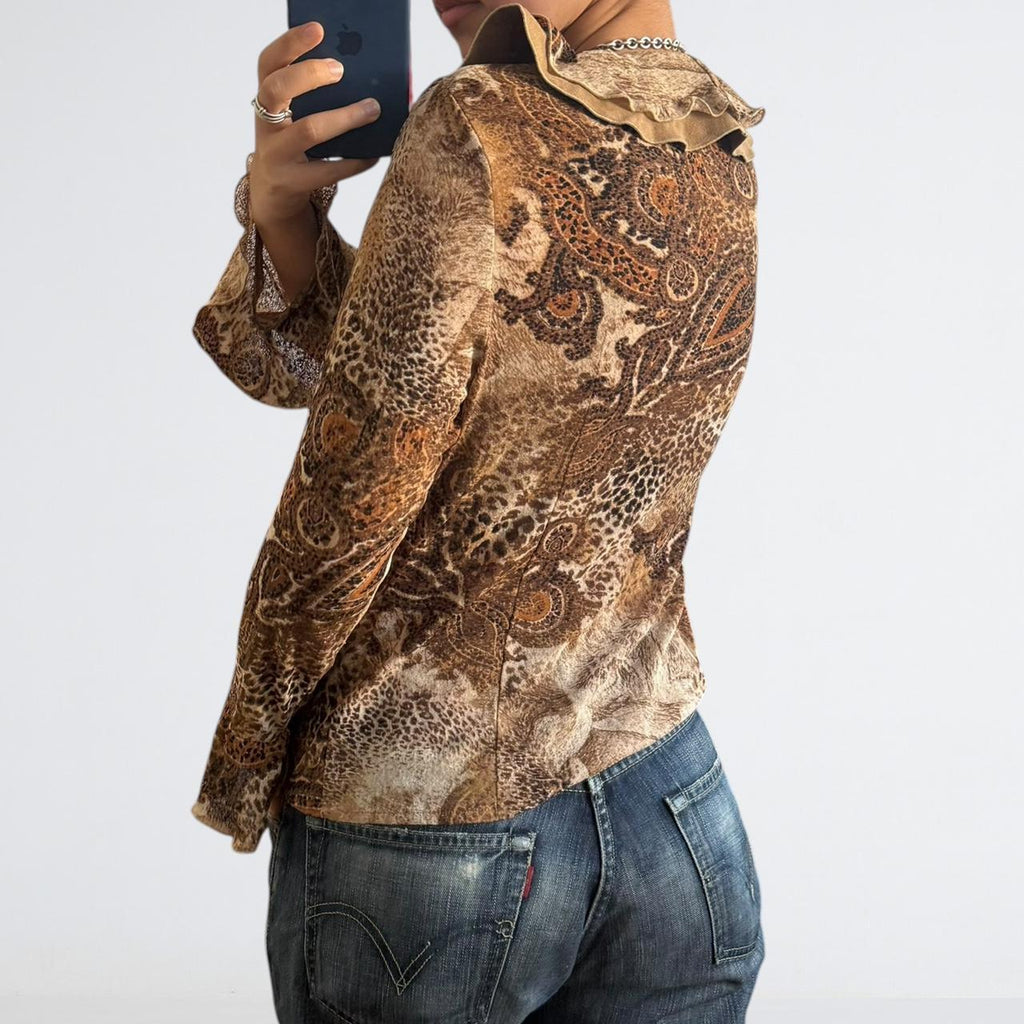 Y2K Cheetah Print Ruffle Going-Out Top