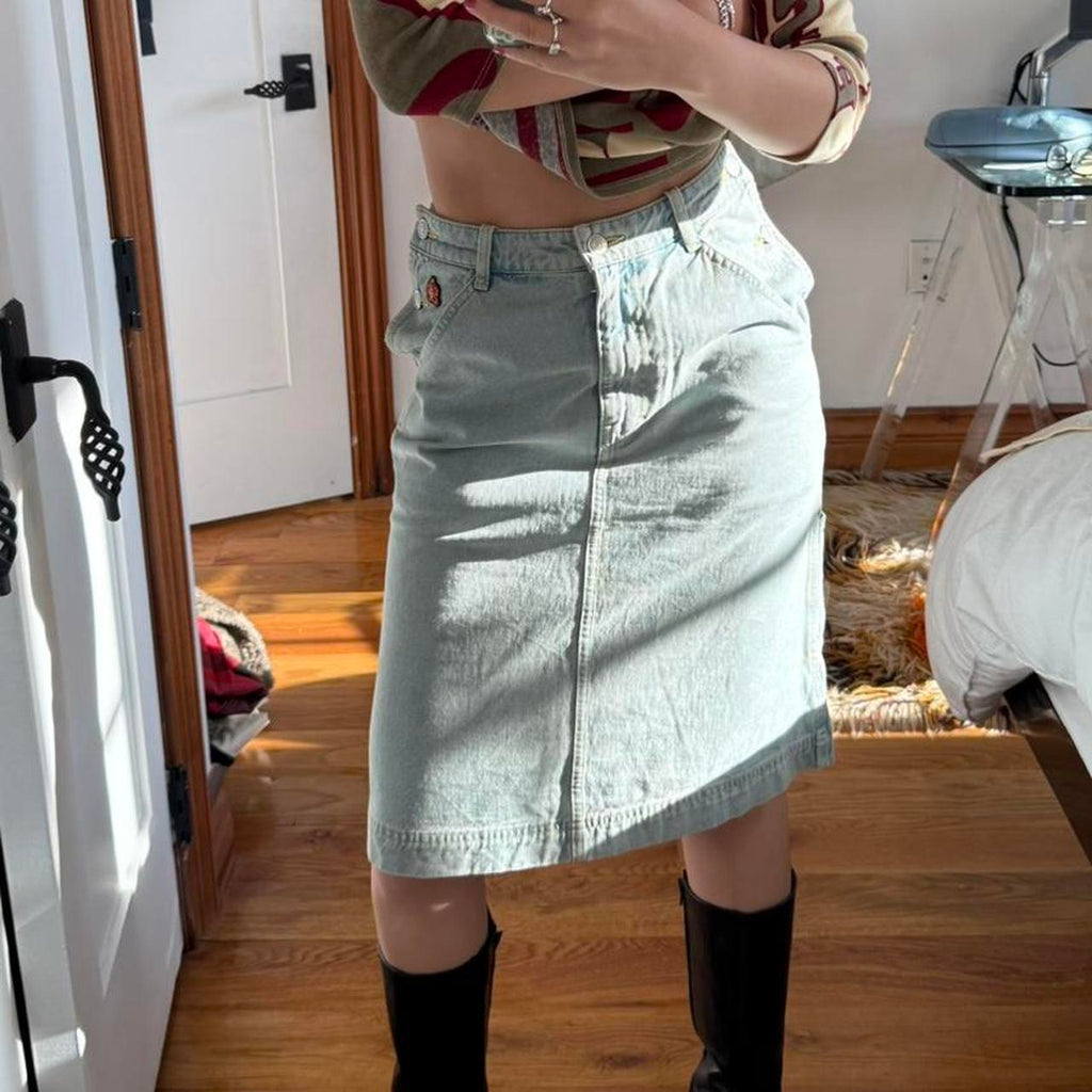 Kenzo Floral Embroidered Denim Cargo Skirt