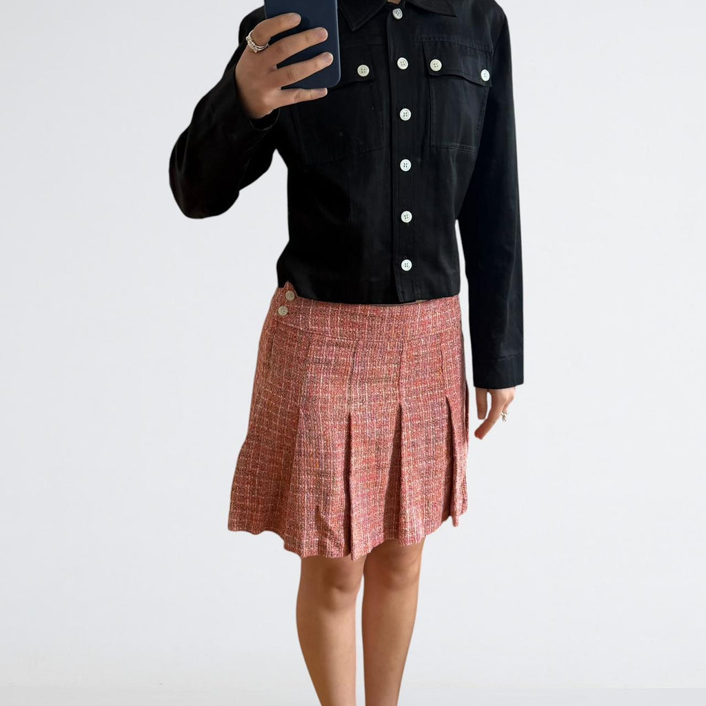 Machine à Coudre Pink Tweed Pleated Mini Skirt