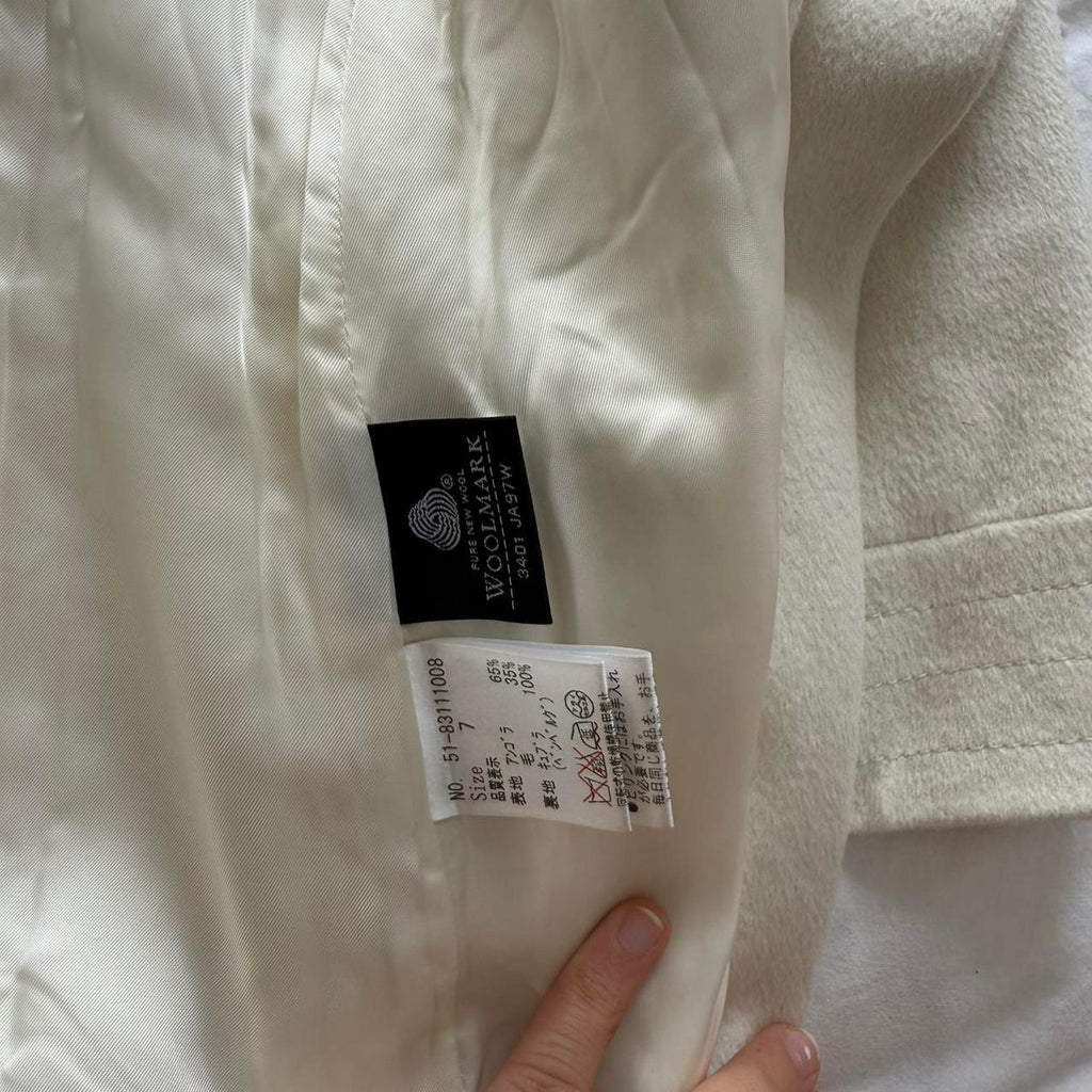 Cream Angora Cashmere Blend Stand Collar Coat