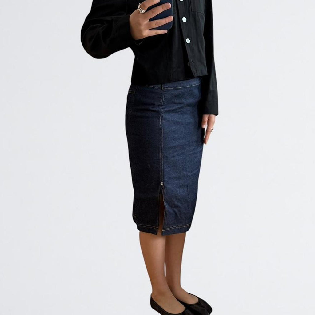 Morgan de Toi Indigo Denim Midi Skirt