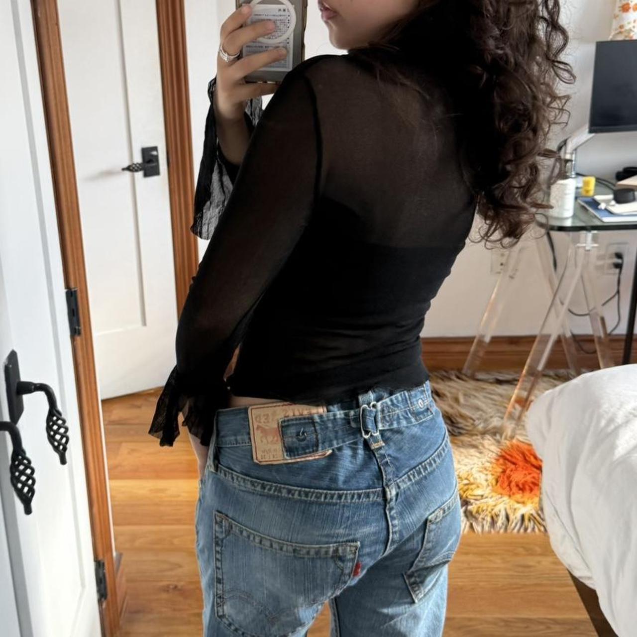 Black Sheer Mesh Ruffle Cuff Top