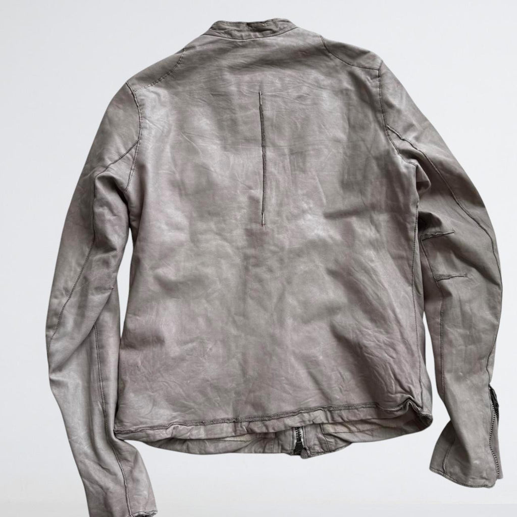 Grey Brown Genuine Leather Motorcycle Jacket