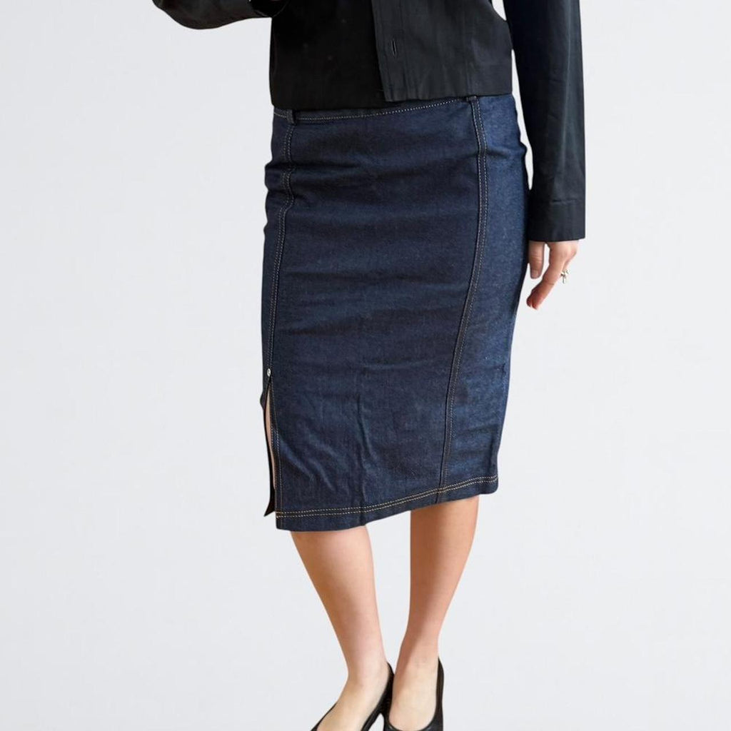 Morgan de Toi Indigo Denim Midi Skirt