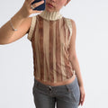Brown Striped Sleeveless Mock Neck Top
