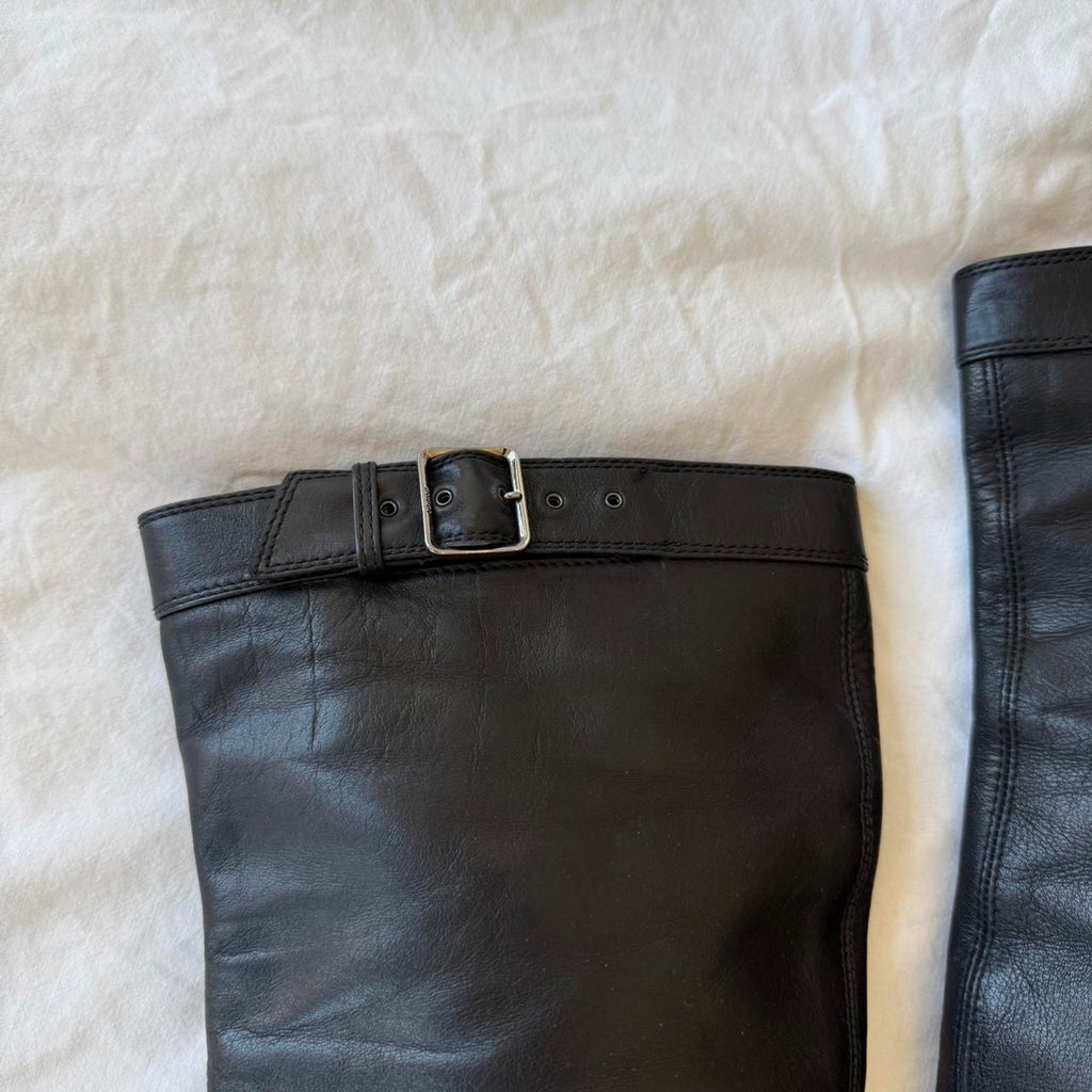 Gucci Vintage Black Leather Over-the-Knee Buckle Boots