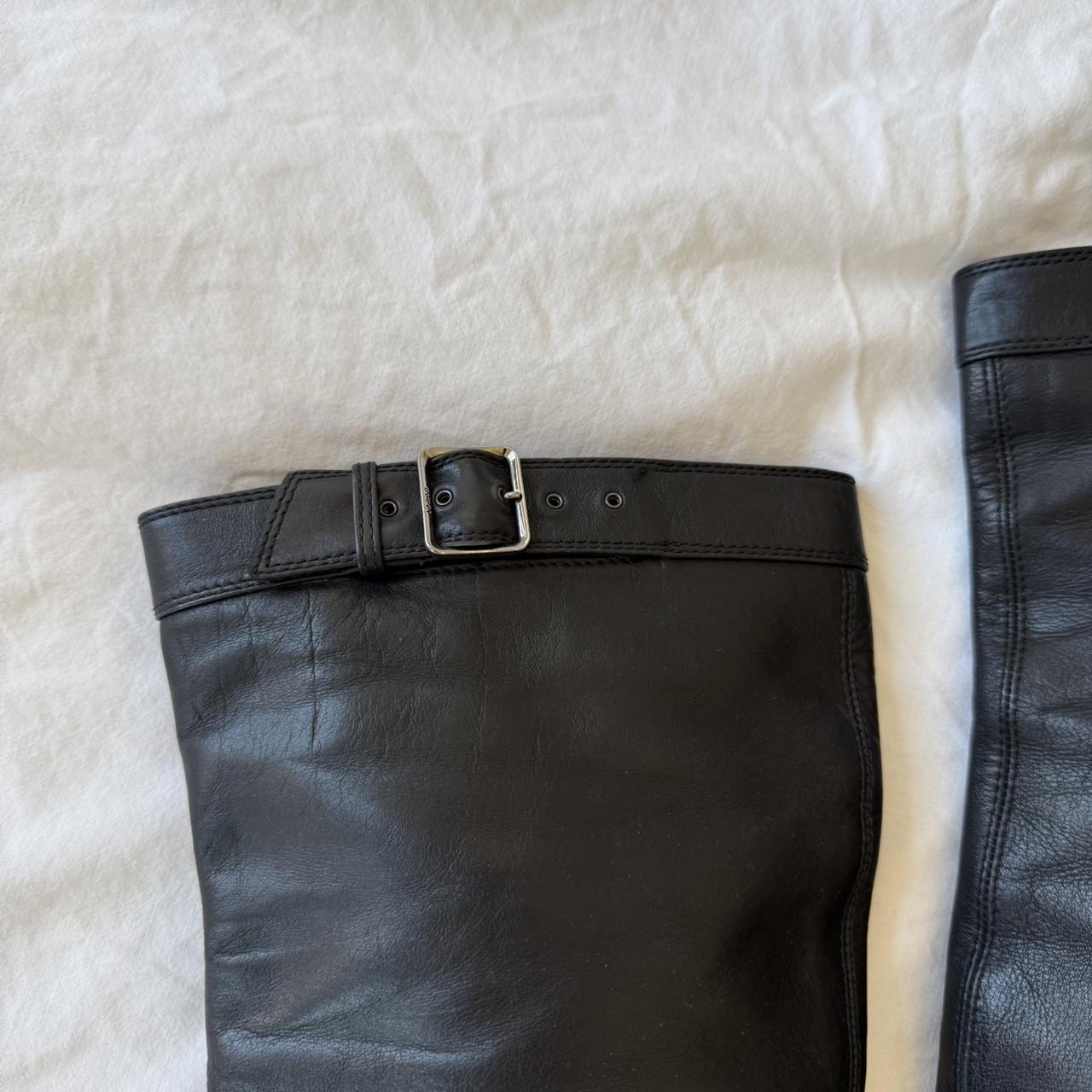 Gucci Vintage Black Leather Over-the-Knee Buckle Boots