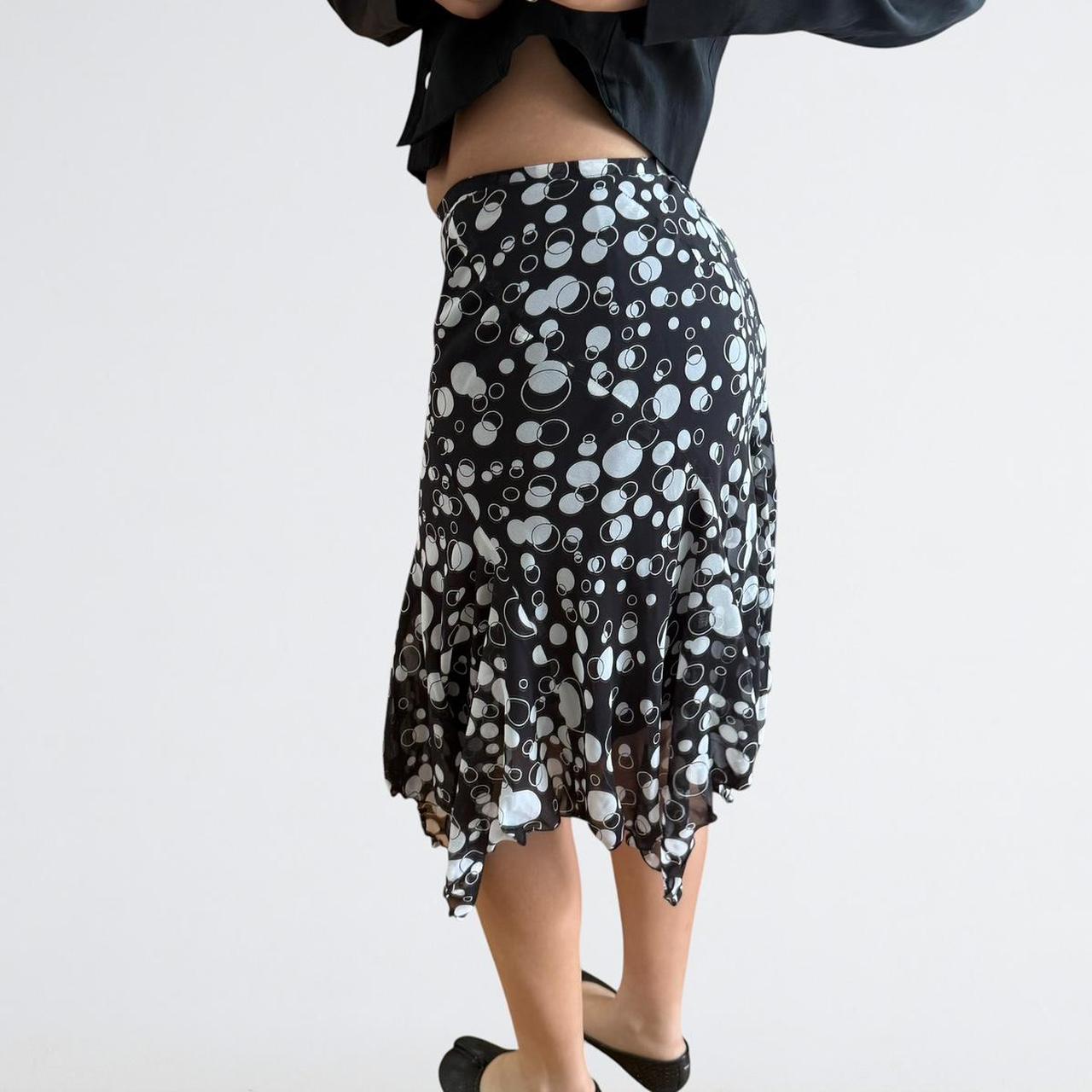 Black & White Polka Dot Asymmetric Midi Skirt