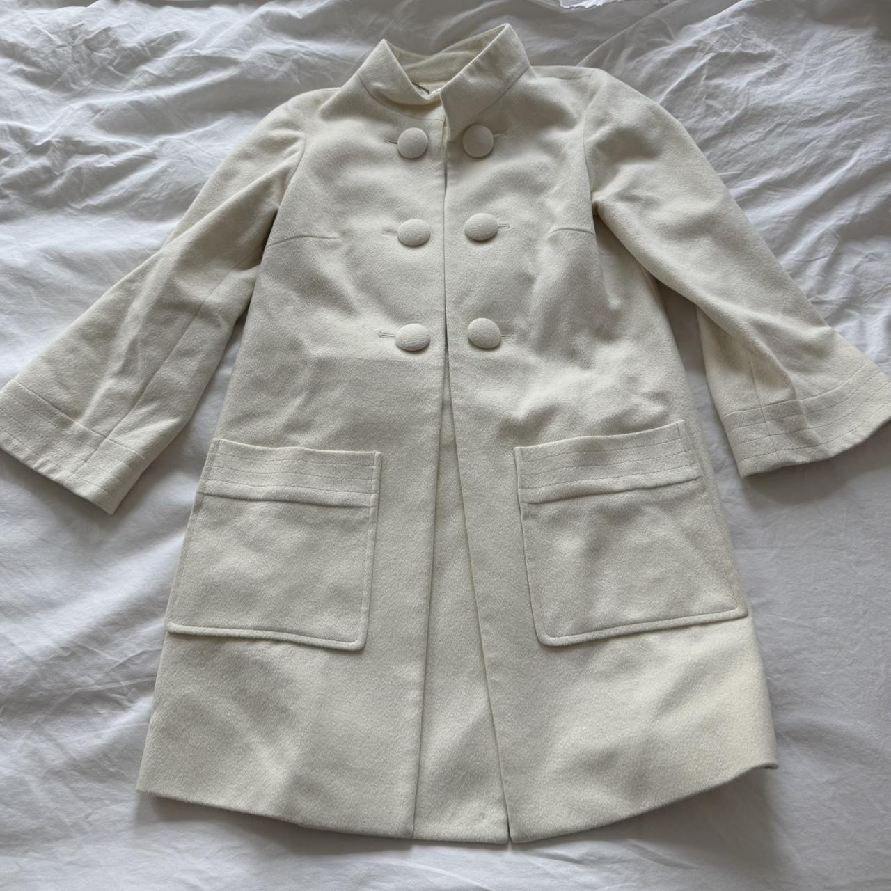 Cream Angora Cashmere Blend Stand Collar Coat