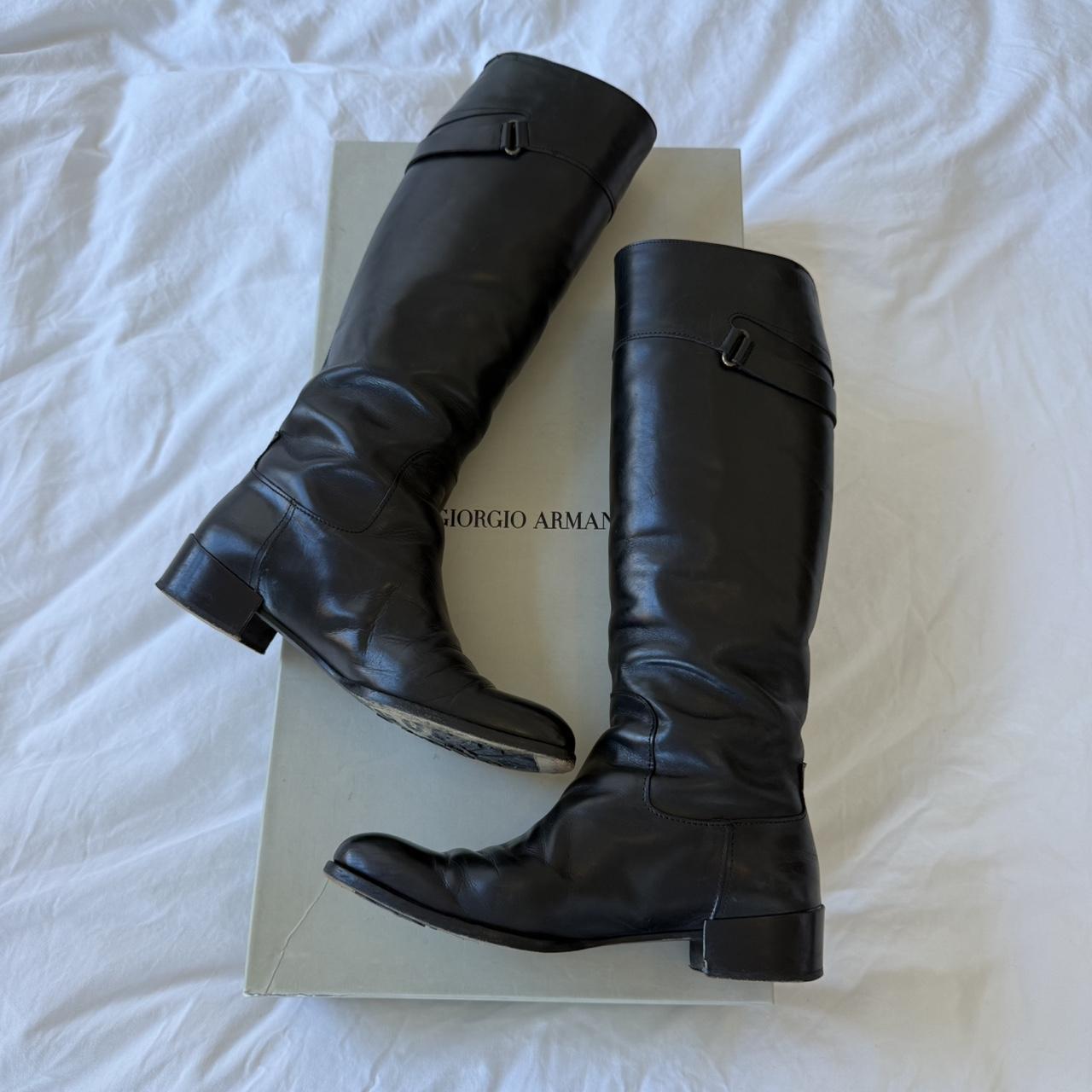 Giorgio Armani Black Leather Knee-High Riding Boots