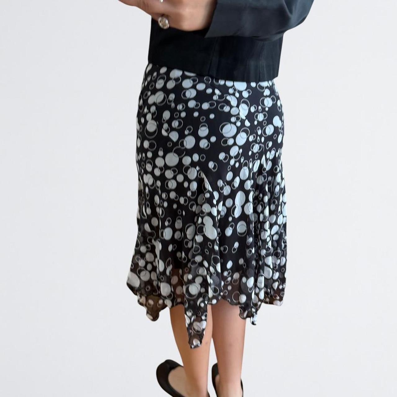 Black & White Polka Dot Asymmetric Midi Skirt