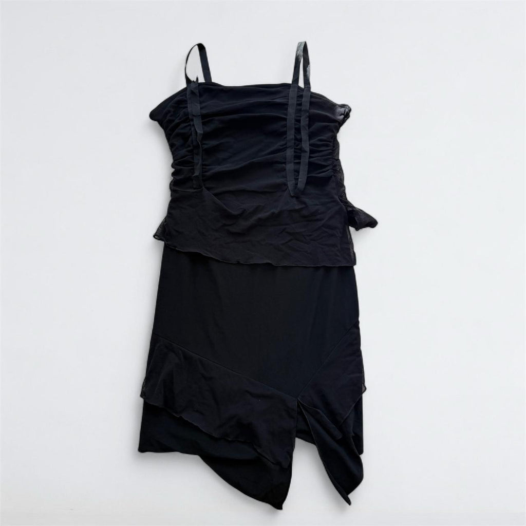 Y2K Black Ruched Mesh Fairy Mini Dress