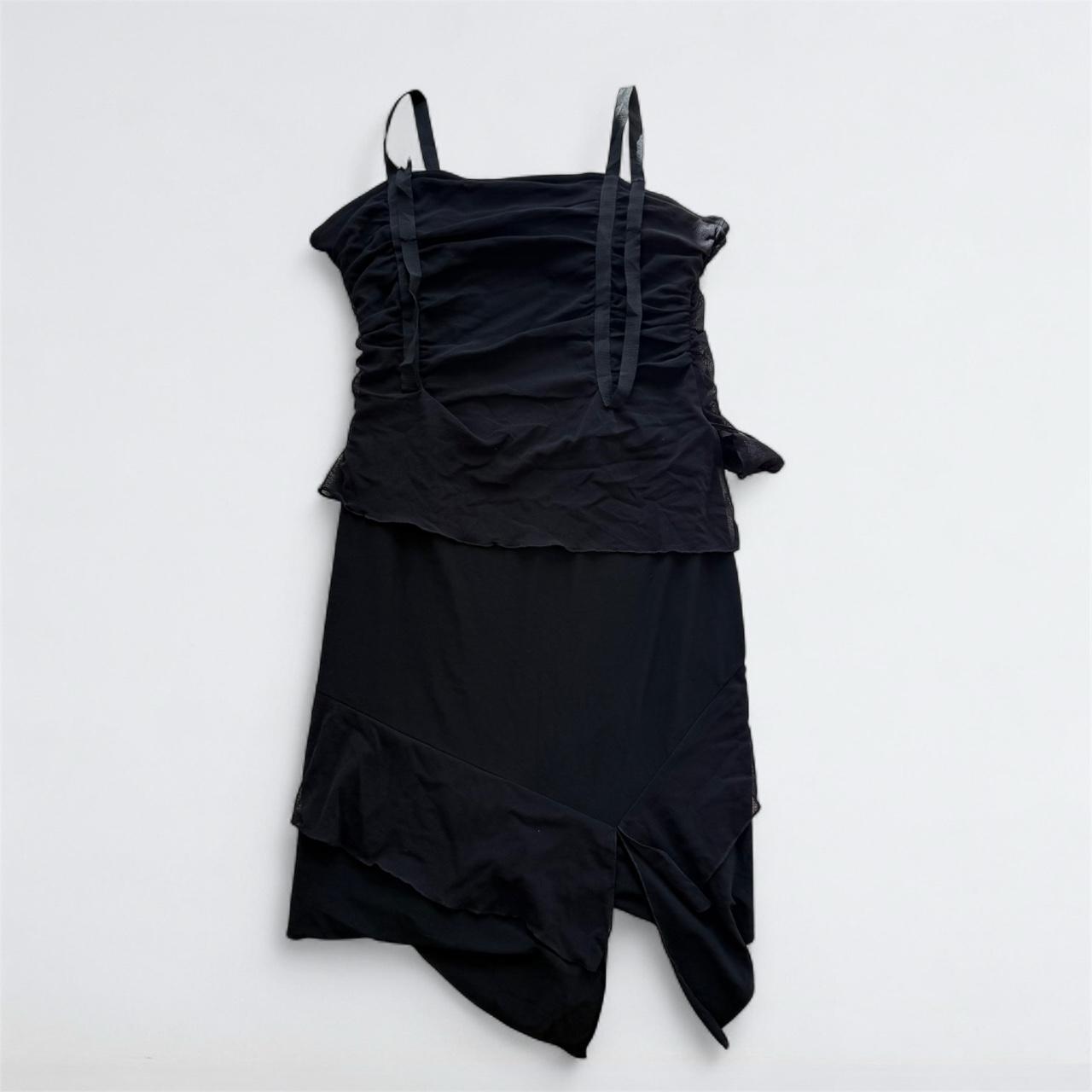 Y2K Black Ruched Mesh Fairy Mini Dress