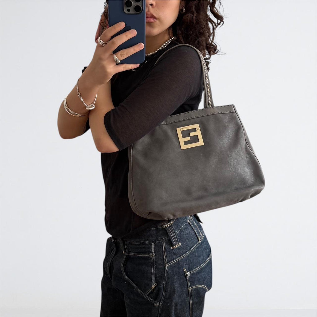 Fendi 2010s Grey Leather Shoulder Bag