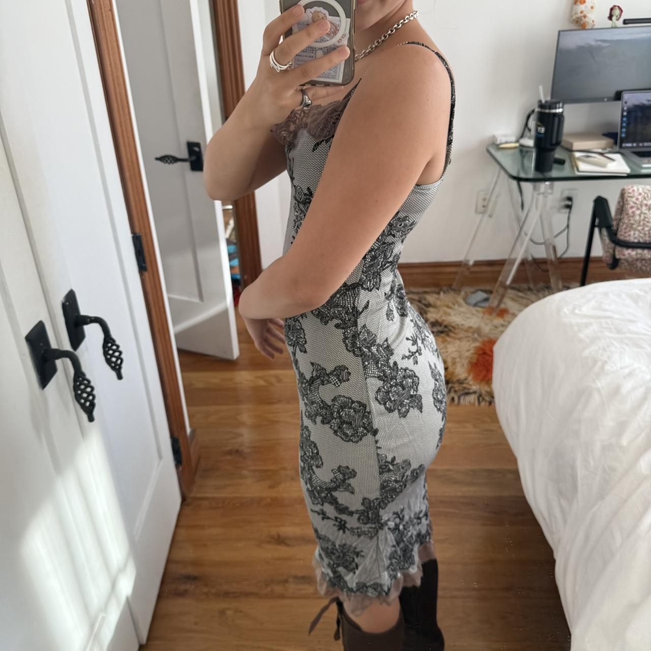 Morgan de Toi Lace Print Mesh Slip Dress